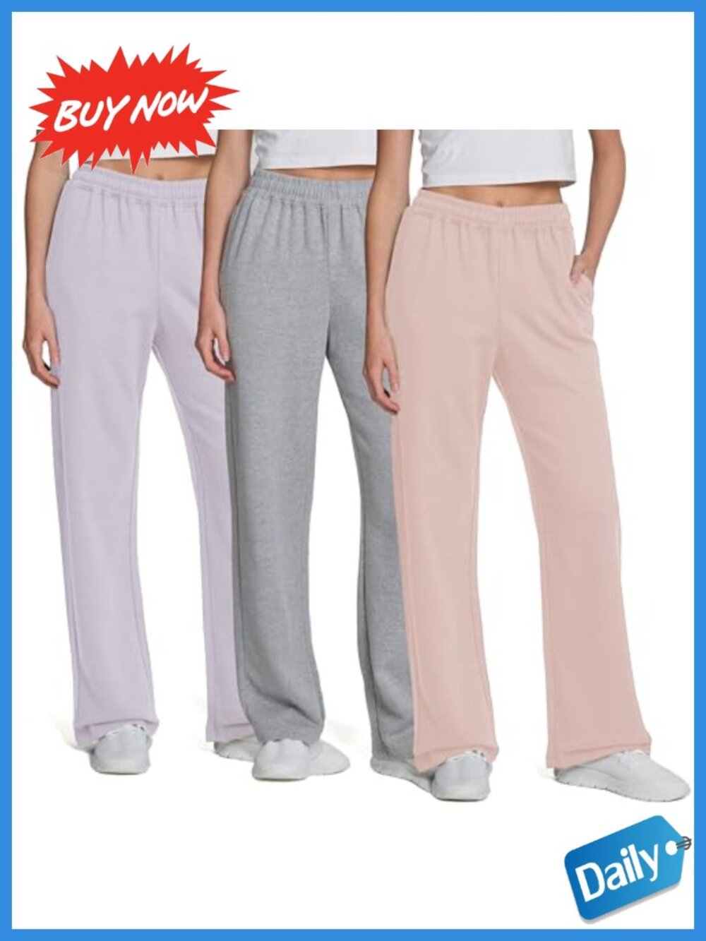 Womens Sweatpants 3 Pack Wide Leg Open Bottom Cotton Blend Lounge Pants